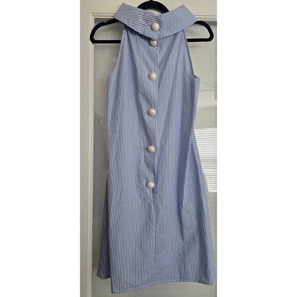 Women's Sail to Sable Blue and White Striped Coastal Dress Collared Cotton Size - Picture 3 of 8